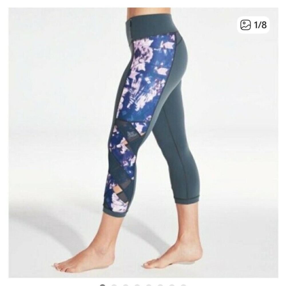 CALIA Lace Up Side Floral Print Cropped Legging Size Small